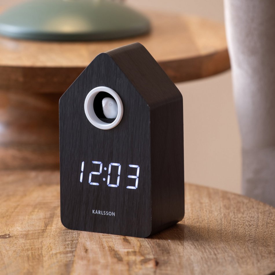 Alarm Clock Cuckoo Led Black wood